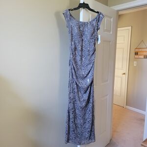 Elegant Gray Lace And Sequined Evening Gown